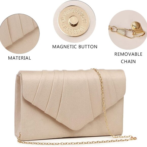 Women's Evening Handbags Pleated Suede Evening Bag Velvet Clutch Bag Wedding Bri - Picture 5 of 6
